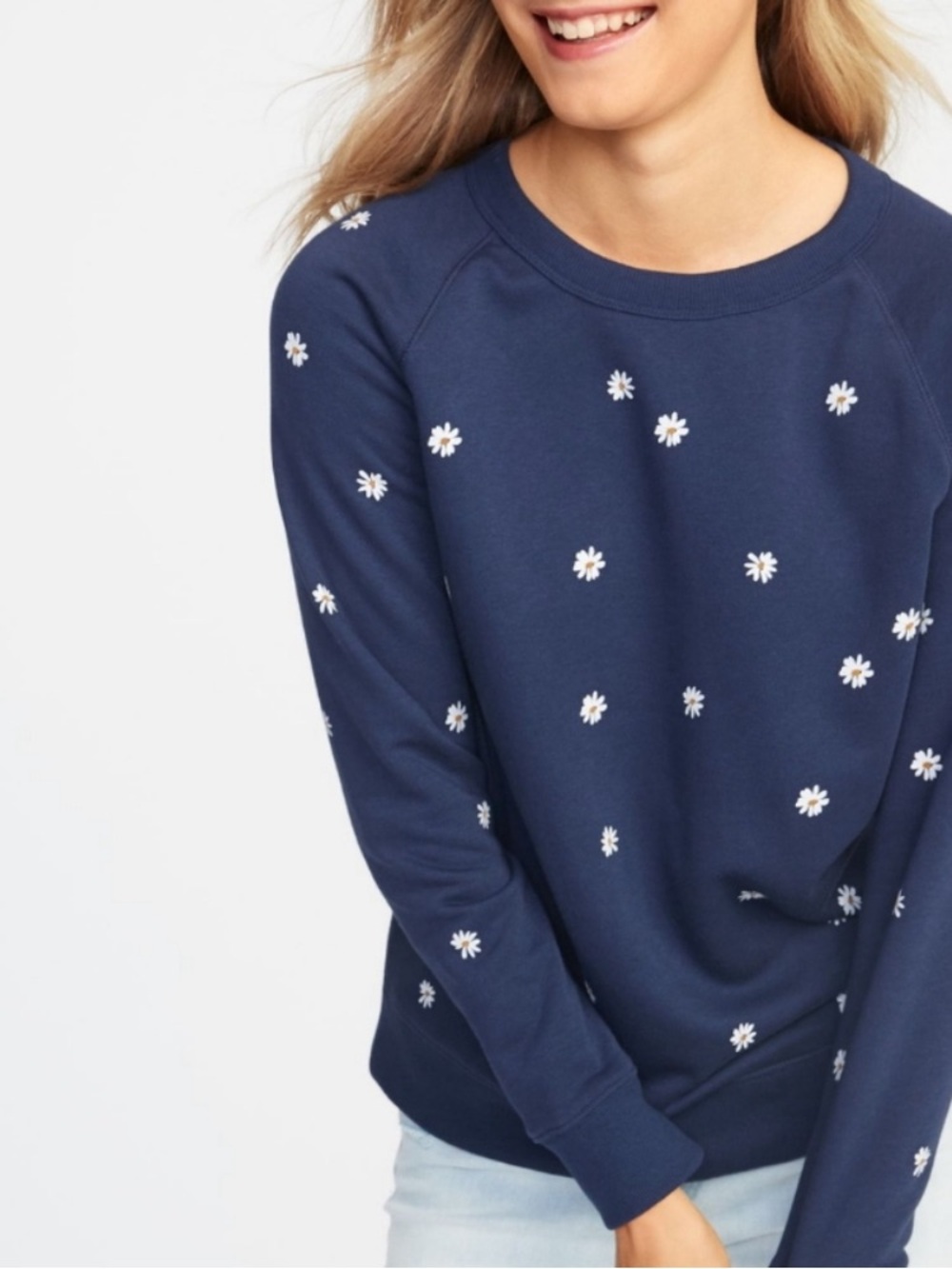 Old Navy Navy Daisy Crewneck Sweatshirt